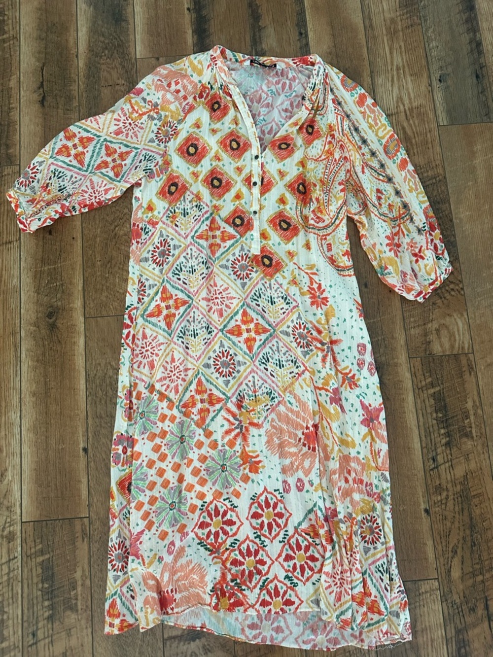 Zara Multicolor Printed Maxi Dress - White, Orange, Pink, Green